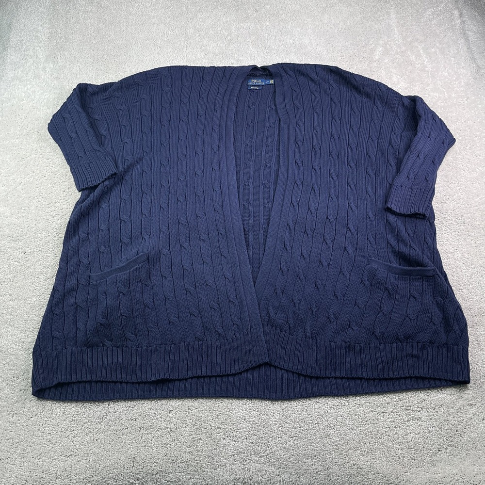 Polo Ralph Lauren Cardigan Womens Small Blue Pima Cotton Cable Knit‎ Open Front
